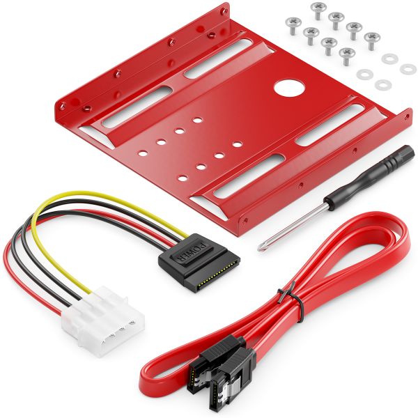 deleyCON Einbaurahmen für 2,5&quot; Festplatten SSD&#039;s auf 3,5&quot; Adapter Halterung Rot