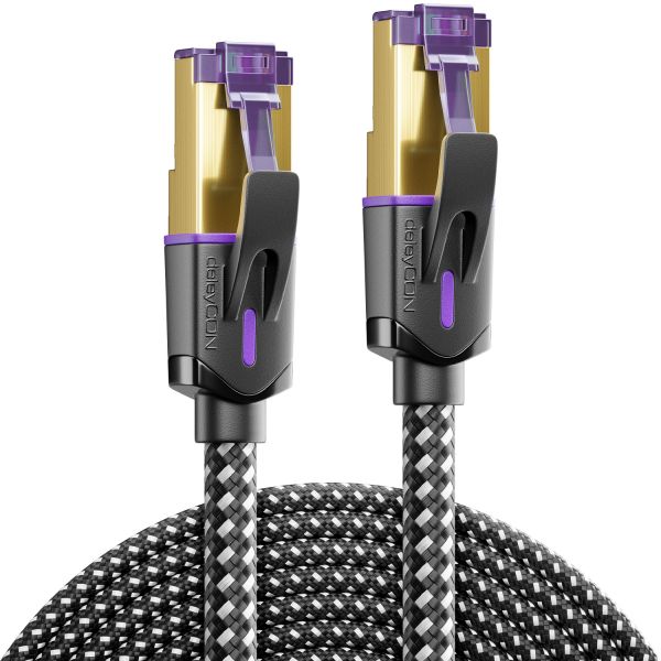 deleyCON 0,5m CAT7 Patchkabel (10 Gbit/s, S/FTP, Kupfer, RJ45, POE, Schwarz)