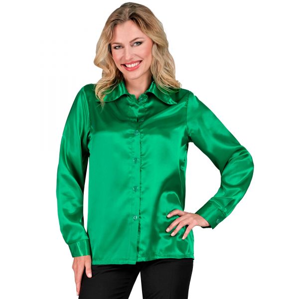 Grüne 70S Disco Bluse aus Satin, M - Widmann
