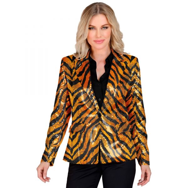 Party Fashion Blazer (Pailletten Blazer in Tigermuster), XXL - Widmann