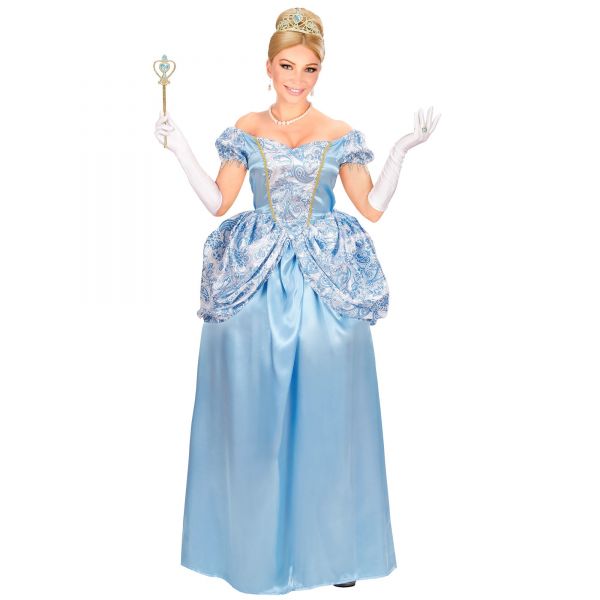 Blaue Prinzessin (Kleid mit Unterrock, Handschuhe, Tiara), S - Widmann