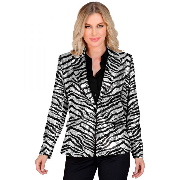 Party Fashion Blazer (Pailletten Blazer in Zebramuster), L - Widmann
