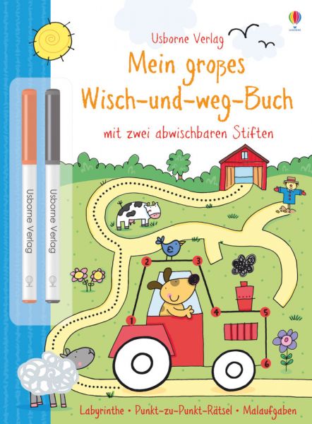 Mein großes Wisch-und-weg-Buch: Mit zwei abwischbaren Stiften. Labyrinthe, Punkt-zu-Punkt-Rätsel, Ma - Usborne Verlag