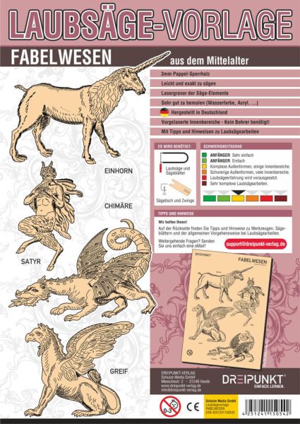 Laubsägevorlage Fabelwesen: Laubsägevorlage für vier faszinierende Fabelwesen aus hochwertigem 3mm P - Dreipunkt Verlag