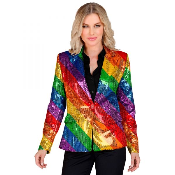 Party Fashion Blazer (Pailletten Blazer in Regenbogen Muster), L - Widmann