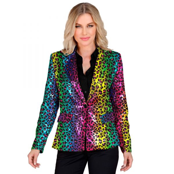 Party Fashion Blazer (Pailletten Blazer in Leopardenmuster Regenbogen), L - Widmann