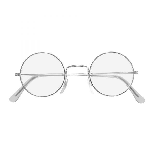 Brille in Silber Metallic mit Gläsern Runde Form, - Widmann