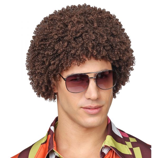 Braune 70Er Jahre Disco Perücke in Polybag, - Widmann