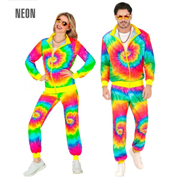 Neon Tie Dye Psychedelic Hippie Party Fashion Trainingsanzug (Oberteil, Hose), XXL - Widmann