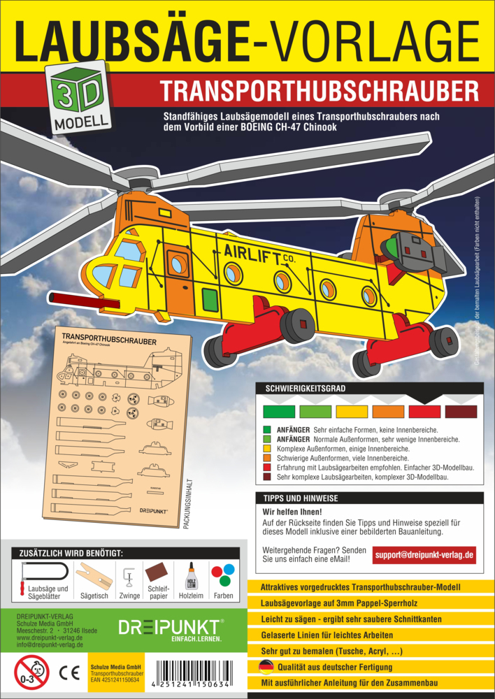 Laubsägevorlage Transporthubschrauber: Laubsägevorlage für einen Transporthubschrauber aus hochwerti