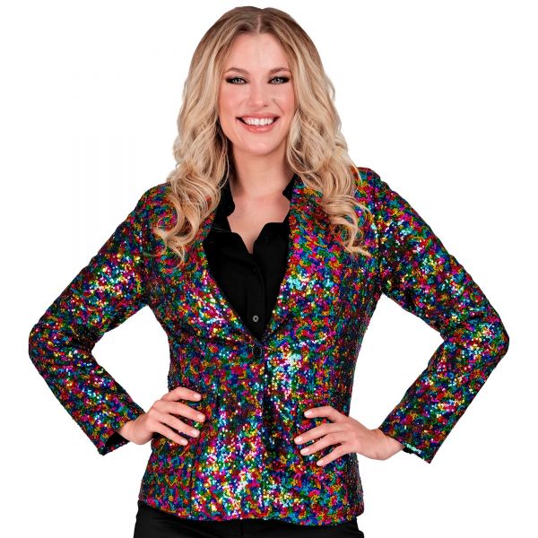 Party Fashion Blazer (Pailletten Blazer Bunt), XL - Widmann
