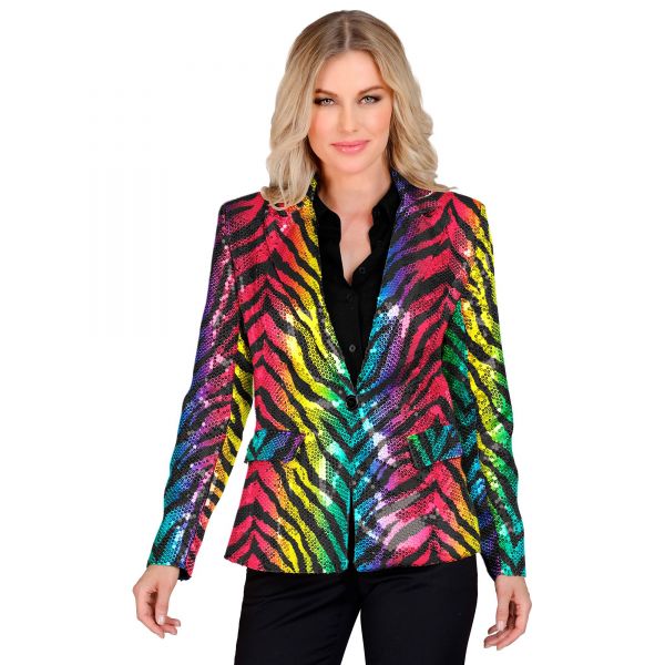 Party Fashion Blazer (Pailletten Blazer in Tigermuster Regenbogen), S - Widmann