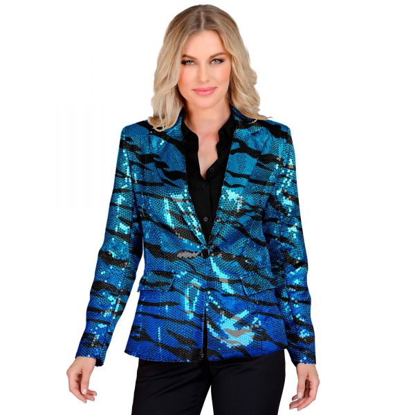 Party Fashion Blazer (Pailletten Blazer in Blue Waves Muster), S - Widmann