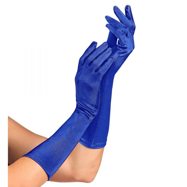 Blaue Satin Handschuhe in Elasthan 40 cm, - Widmann