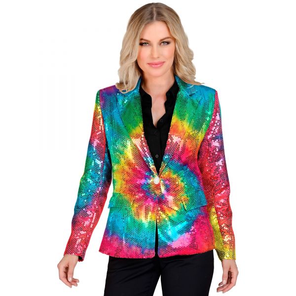 Party Fashion Blazer (Pailletten Blazer in Tie-Dye Muster), L - Widmann