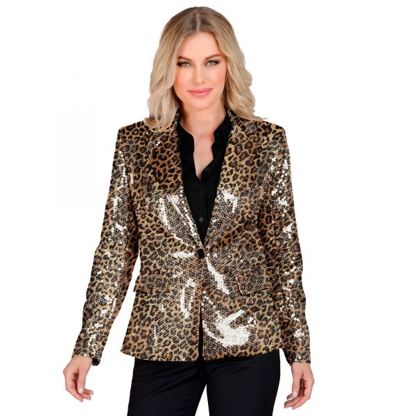 Party Fashion Blazer (Pailletten Blazer in Leopardenmuster), S - Widmann