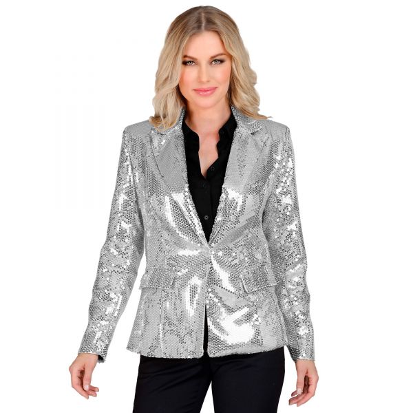 Party Fashion Blazer (Pailletten Blazer Silber), S - Widmann