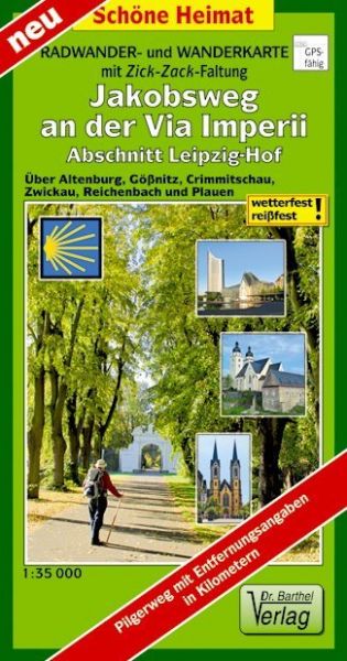 Doktor Barthel Wander- und Radwanderkarte mit Zick-Zack-Faltung Jakobsweg an der Via Imperii Leipzig - Barthel