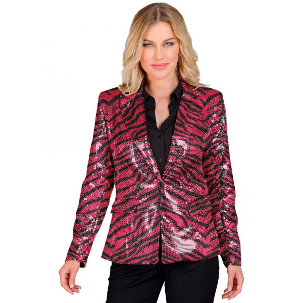 Party Fashion Blazer (Pailletten Blazer in Zebramuster Pink), XL - Widmann