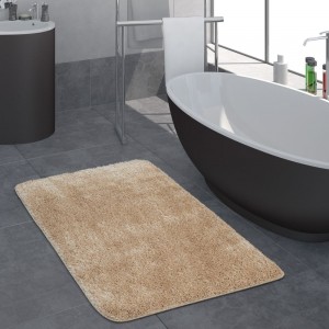 Moderner Hochflor Badezimmer Teppich Einfarbig Badematte Rutschfest In Beige Moderner Hochflor Badezimmer Teppich Einfarbig Badematte Rutschfest In Beige