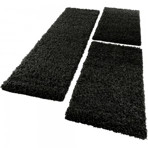 3er-Set Läufer Shaggy Einfarbig Schwarz 2x 70x140 1x70x250 3er-Set Läufer Shaggy Einfarbig Schwarz 2x 70x140 1x70x250