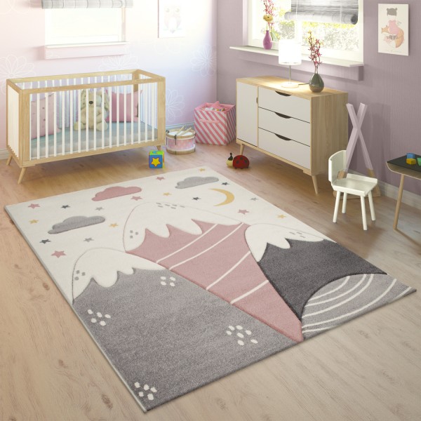 Tapis Enfant Motif Montagne Etoile Nuage 3D