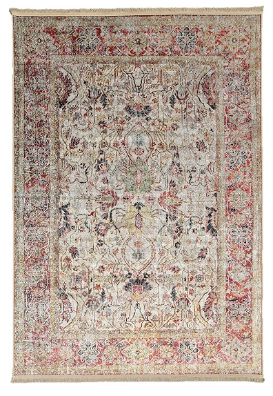 Klassischer Wohnzimmer Teppich Orient Flachgewebe Bordüre Fransen Bunt Beige