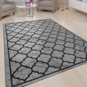 Wohnzimmer-Teppich, Kurzflor Mit Marokkanischem Muster, 3D-Look In Anthrazit Wohnzimmer-Teppich, Kurzflor Mit Marokkanischem Muster, 3D-Look In Anthrazit