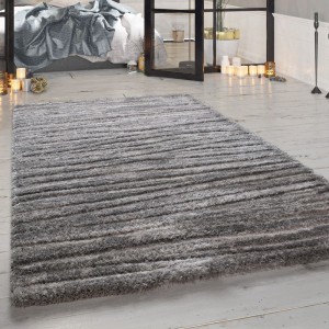 Hochflor-Teppich, Designer-Shaggy Für Wohnzimmer Mit Meliertem Design, In Grau Hochflor-Teppich, Designer-Shaggy Für Wohnzimmer Mit Meliertem Design, In Grau
