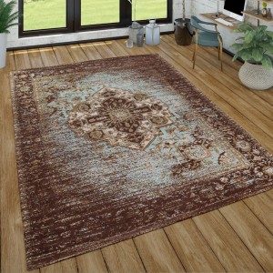 Orient Kurzflor Teppich Wohnzimmer Used-Look Orientalisches Design In Braun Orient Kurzflor Teppich Wohnzimmer Used-Look Orientalisches Design In Braun