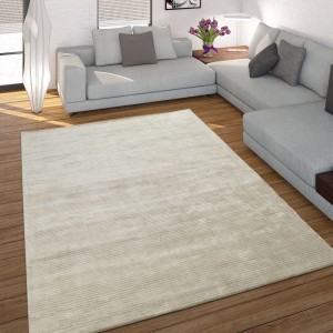 Teppich Handgefertigt Hochwertig 100% Viskose Cord Optik Vintage Glanz Uni Creme Teppich Handgefertigt Hochwertig 100% Viskose Cord Optik Vintage Glanz Uni Creme