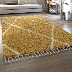 Hochflor Teppich Gelb Wohnzimmer Weich Shaggy Skandinavisches Rauten Fransen Hochflor Teppich Gelb Wohnzimmer Weich Shaggy Skandinavisches Rauten Fransen