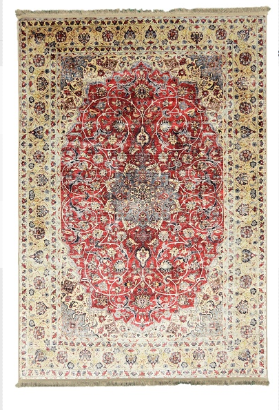 Klassischer Wohnzimmer Teppich Orient Flachgewebe Bordüre Fransen Rot Beige