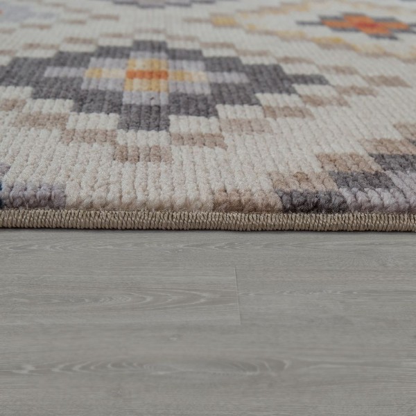 Short Pile Rugs Ethnic Diamond Multicoloured Rug24