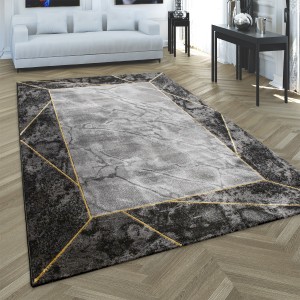Kurzflor Teppich Wohnzimmer Bordüre 3D Effekt Kurzflor Teppich Wohnzimmer Bordüre 3D Effekt