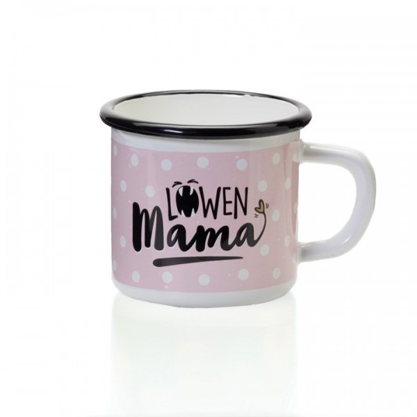 Emaille Tasse ""Löwen Mama"" mit Henkel