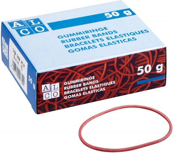 ALCO-Albert 752 - Gummibänder, rot, 150x4 mm, Packung mit 50g