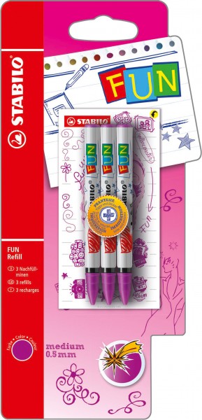 Patrone zum Nachfüllen - STABILO FUN Refill - medium - inklusive 2 Aufkleberkarten zum Sammeln - 3er Pack - lila