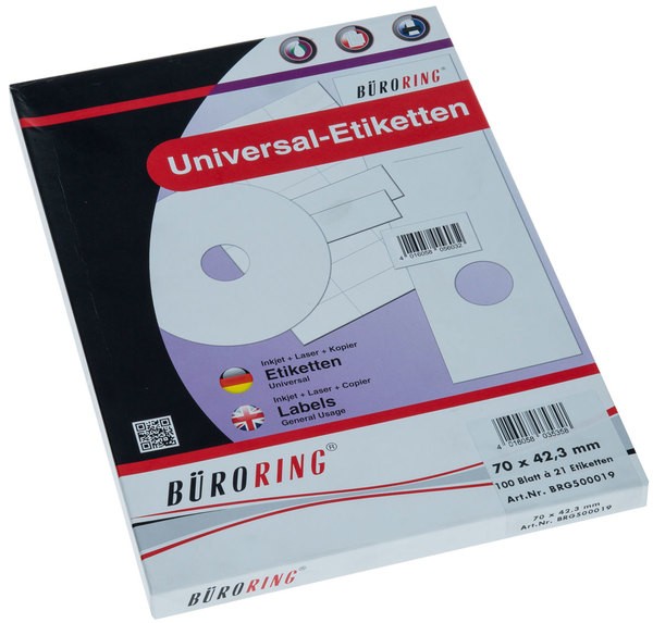 Büroring Etiketten A4/100 Blatt 70x42,3mm, 2100 Etiketten
