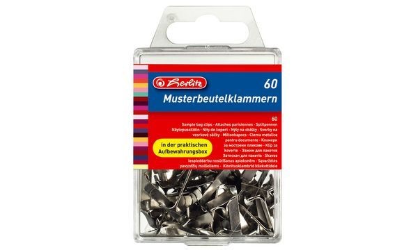 Musterbeutelklammer Metall weißbl Flachkopf 60er Box