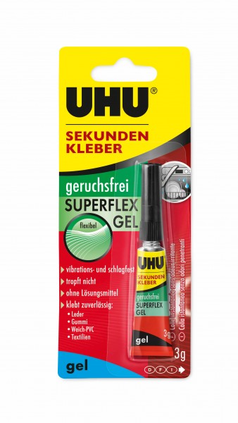 Uhu 45565 Sekundenkleber (Superflex Gel, geruchsfrei, Tube mit 3 g)