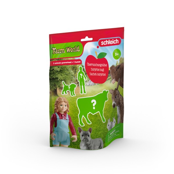 Überraschungstüte SCHLEICH Farm World Blind Bag Bauernhof, 2 Tierfiguren, 1 Menschenfigur