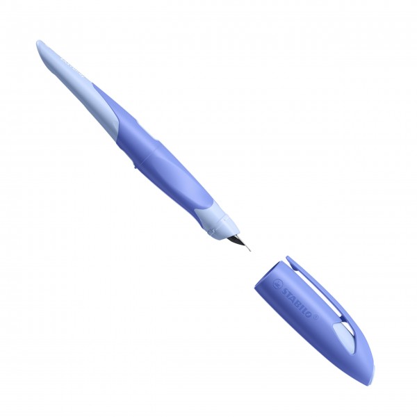 Ergonomischer Schulfüller für Linkshänder mit Anfänger-Feder A - STABILO EASYbirdy Pastel Edition in blau/hellblau - Einzelstift - inklusive Patrone -