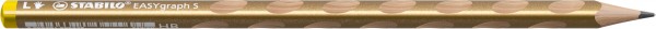 Schmaler Dreikant-Bleistift für Linkshänder - STABILO EASYgraph S Metallic Edition in Gold - Einzelstift - Härtegrad HB
