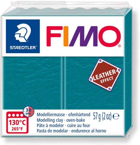 Staedtler ST FIMO Leather-Effect, ofenhärtende Modelliermasse für kreative Objekte im Leder-Look, lederähnliche Optik und Haptik, Farbe Lagune, 8010-3