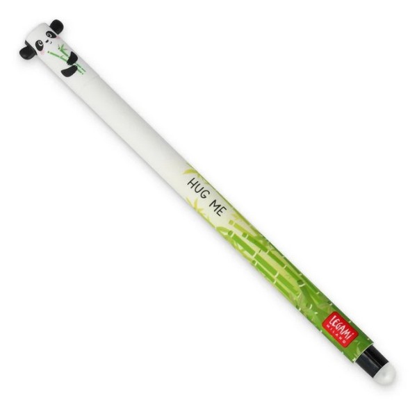 LEGAMI - löschbarer Gelschreiber, Durchmesser der Spitze 0,7 mm, Erasable Pen, schwarze Tinte, Thema Panda, beschädigt das Blatt nicht, thermoempfindl