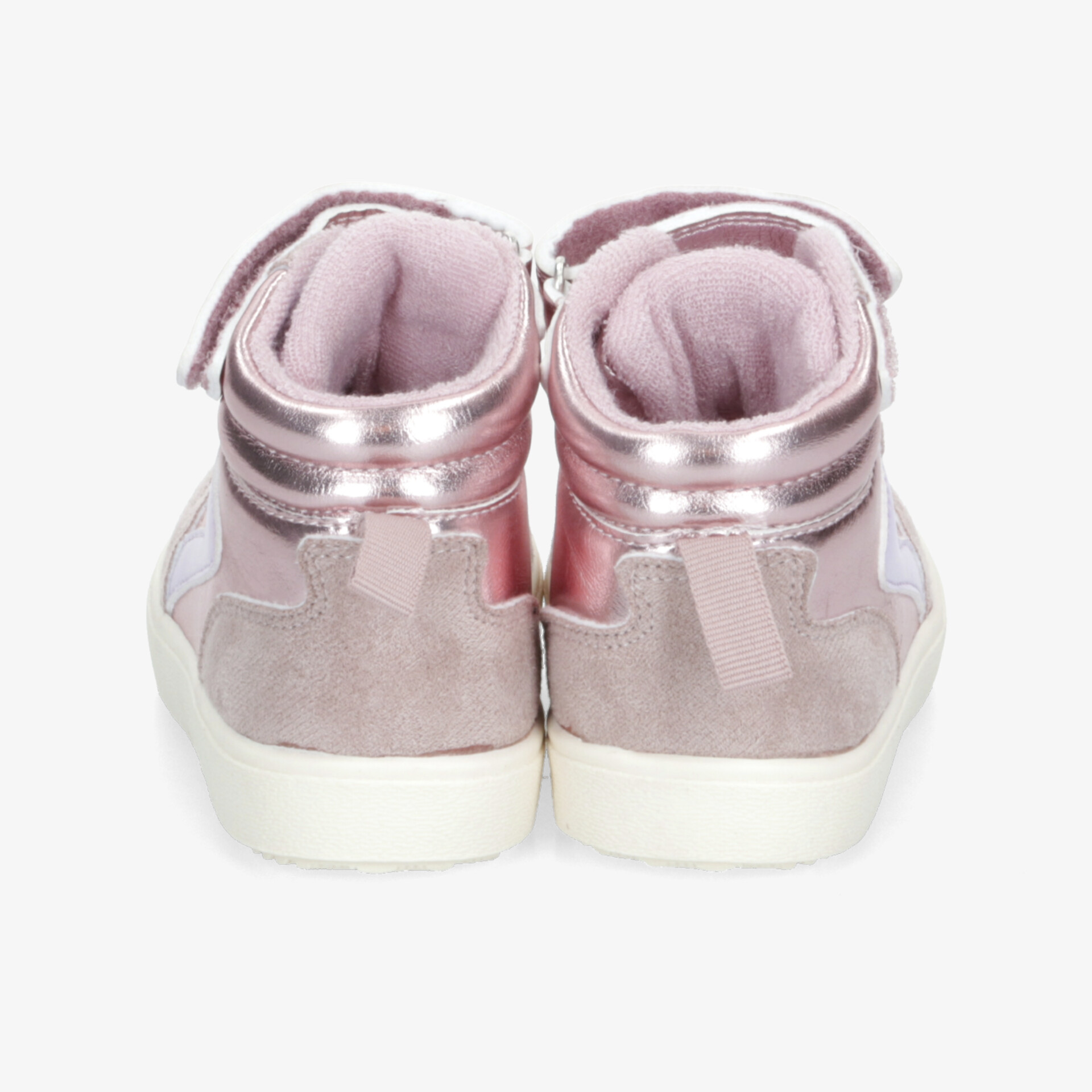 Stilvolle pinke High-Top-Sneaker in Metallic-Look, perfekt für einen modischen und bequemen Auftritt.