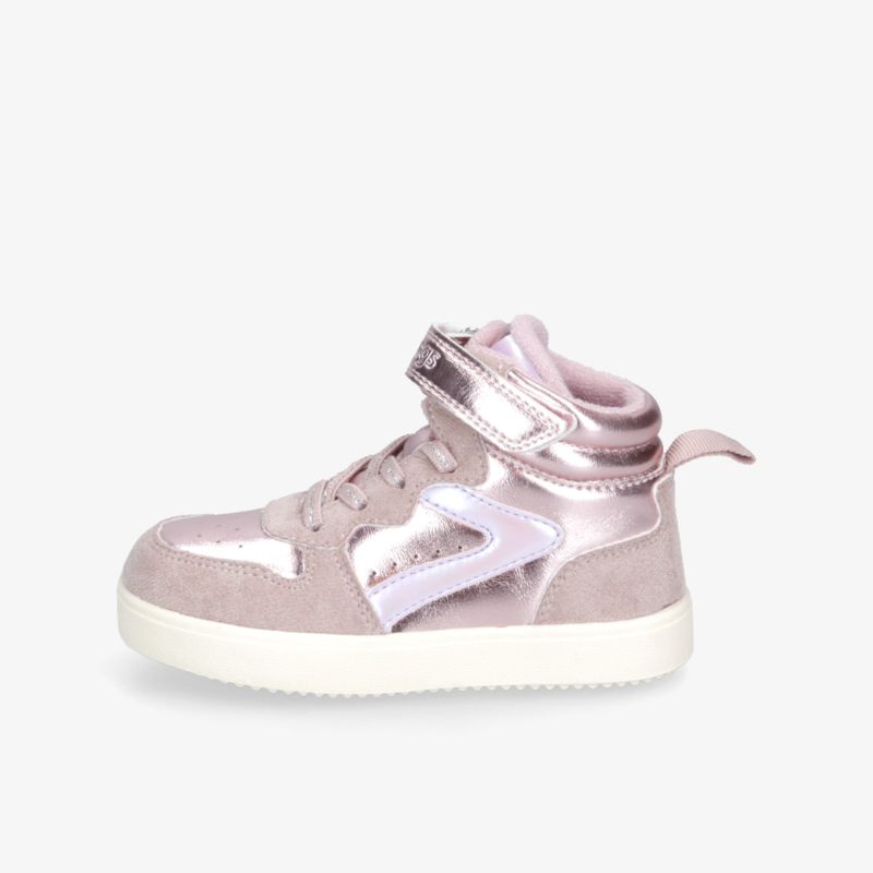 Modische High-Top Sneaker für Mädchen in Rosa mit Klettverschluss und bequemer Passform. Glänzendes Design und rutschfeste Gummisohle.