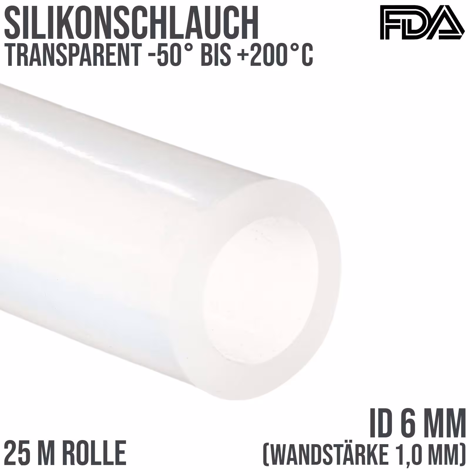 6 x 8 mm silikónová hadica na mlieko priehľadná potravinovo bezpečná FDA 0,33 bar - 25 m rolka, silikónové hadičky, obj. SI10608RO-25