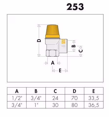 Sicherheitsventil für Solaranlagen 1/2 Zoll 2,5-10 bar Typ Druck: 3 bar aus der Kategorie Zubehör Thermosolar mit der Artikelnr. 253043